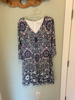 Eliza J Navy, Pink & White Paisley V-Neck Dress
